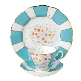 Royal Albert 40017531 108 100 Years 1930 Mint Deco Teacup, Saucer, Plate 20cm, 3 Piece Set Turquoise, Bone China