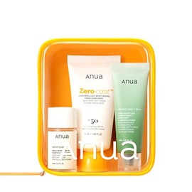 Anua Sun-Ready Travel Kit, Zero-Cast Sunscreen & Cleansing oil & Face Wash. Korean Sunscreen with Mini Size Double Cleansing routine ,Korean Skincare 