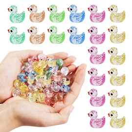 Loghohu 120 Pcs Glitter Mini Resin Ducks, Tiny Ducks Cute Mini Resin Animals for DIY Dollhouse Fairy Garden Micro Landscape Aquarium Decoration (12 Colors)