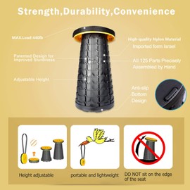 ALEVMOOM Telescoping Stool with Cushion,Portable Telescoping Stool More Sturdy Capacity 440Ib,Collapsible Retractable Stool Adjustable Folding Stool for Garden Hiking Fishing BBQ with Carry Bag