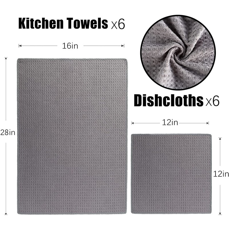Vnoss Waffle Weave Microfiber Kitchen Towels and Dishcloths Set, 26