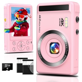 4K Digital Camera - 44MP UHD Point and Shoot Camera with Autofocus, 16X Zoom - Compact Vlogging Camera for Kids, Teens, Boys & Girls - Includes 32GB SD Card & 2 Batteries