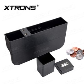XTRONS Car Seat Side Pocket Console Organizer Car Seat Gap Filler with Coin Holder, 2 USB Ports and Wireless Charging for Cellphones, Keys, Cards, Wallets, Coins