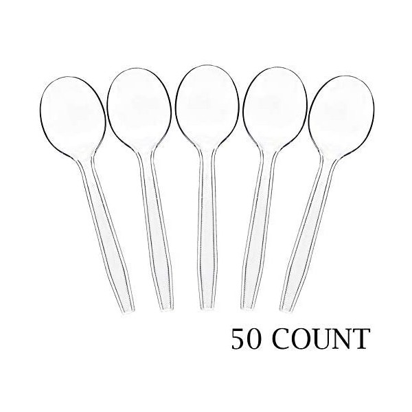 Plasticpro Clear Plastic Soup Spoons Disposable Cutlery Utensils 50 Count