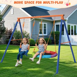 Amictoy Swing Set for Backyard with Stand - Heavy Duty 440lbs Metal A-Frame Outdoor Playset with 32" Saucer Swing & 26.2" Seats