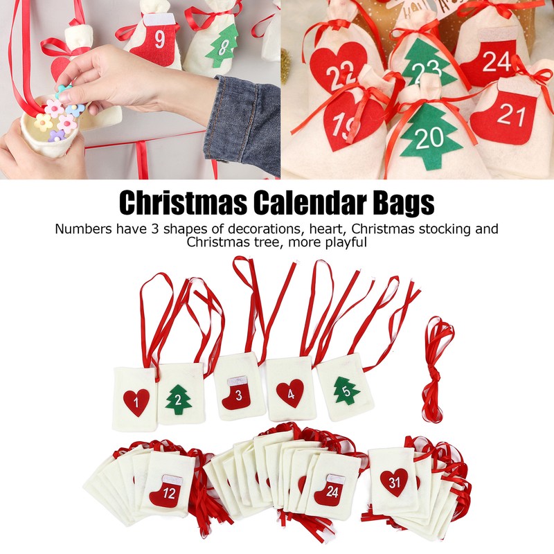 Christmas Advent Calendar Bags 31 Days Hanging Countdown Felt Gift