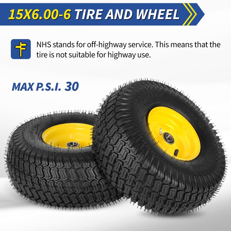 GICOOL 15x6.00-6nhs Lawn Mower Tire Assembly, 15x6-6 Riding Lawnmowers and