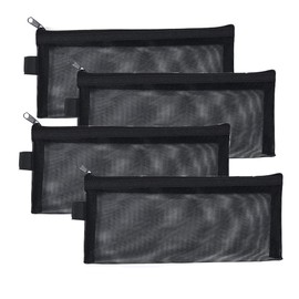 Mesh Zipper Pen Pouch Nylon Pencil Storage Bag, 4Pcs Black Mesh Pencil Case Nylon Pencil Storage Pouches, Mesh Pencil Case Zipper Pen Bag, Mesh Zipper Pen Pouch Nylon Pencil Storage Pouch Makeup Bag