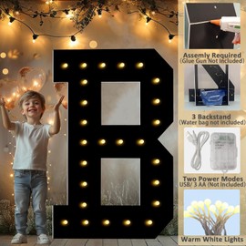 4 FT Marquee Letters, Black Giant Marquee Light Up Letters J, Large Mosaic Letters Sign 4 Feet Tall for Birthday Party Grad Prom Party Decoration Wedding Event Baby Shower