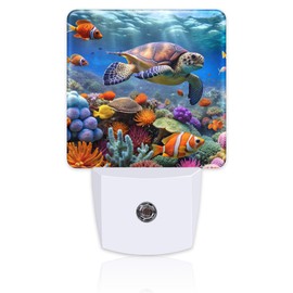 sndheke Giant Turtle in Coral Reefs Night Light, Underwater World Marine Fish Corals Dusk to Dawn Night Light Plug in, 0.5w Energy Saving Sleep Friendly NightLight for Kids Boys Girls Home Decor