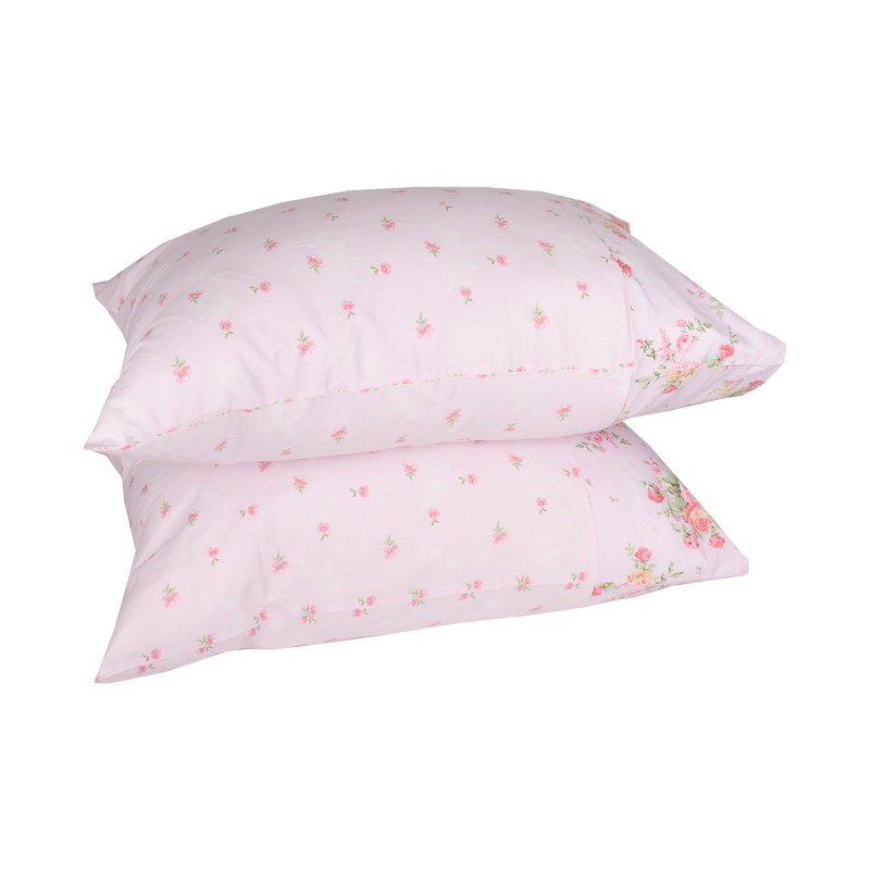 Pink Cotton Pillowcase for Hair and Skin, Floral Printed Pillow