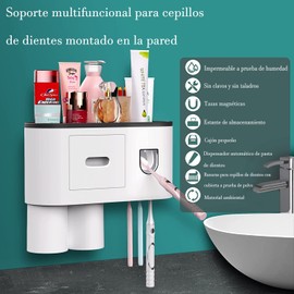 Soporte para Cepillos de Dientes, Soporte para Cepillos de Dientes de Montaje en Pared, Soporte para Cepillos de Dientes para Baño con Dispensador Automático de Pasta de Dientes para Baño (2 Tazas)