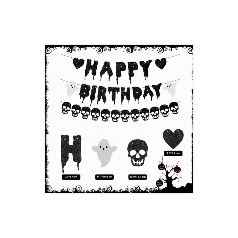 HNGWLYN - Bandera gótica de cumpleaños con purpurina negra