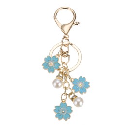 PATIKIL Flower Keychain Charm, Cherry Blossom Enamel Key Chain Cute Floral Keyring Pendant with Lobster Clasp for Women Girls Key Handbag Backpack Bag Accessories, Blue