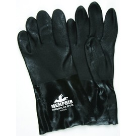MCR Safety 6212S Double Dipped PVC Interlock Lined Sandpaper Finish Men's Gloves with 12-Inch Gauntlet, Black, Large, 1-Pair
