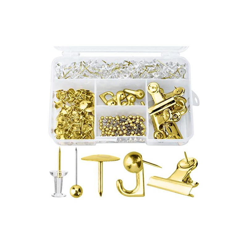 AccEncyc Gold Push Pin Kit 310 Pcs Decorative Thumb Tacks