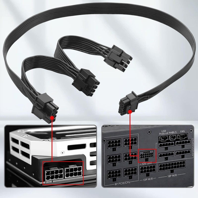 ELFJMZP 12VHPWR to 3X 8Pin PCIe GPU Adaptor Cable, 18AWG