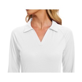 MathCat Women's Long Sleeve Golf Shirts UPF50+ Quickly Dry Tennis Polo Lightweight Sports Athletic Tops White