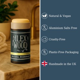The Ilex Wood Natural Deodorant – Ylang Ylang & Cedarwood, 2.4 fl oz | Plastic-Free, Vegan & Cruelty-Free Formula in a Recyclable Cardboard Tube | No Alcohol, No Toxins, No Aluminium Salts | Unisex Deodorant for Women & Men