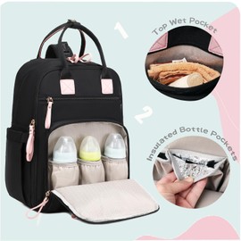 LORADI 18 Pockets Large Diaper Bag Backpack with Waterproof Pockets and Stroller Buckle, Convertible Baby Bag (Black, Large)