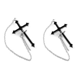 Jemant Cross Chain Earrings For Men Women Black Big Chunky Goth Cool Punk Long Sword Earrings Through Ear Jewelry (Black)