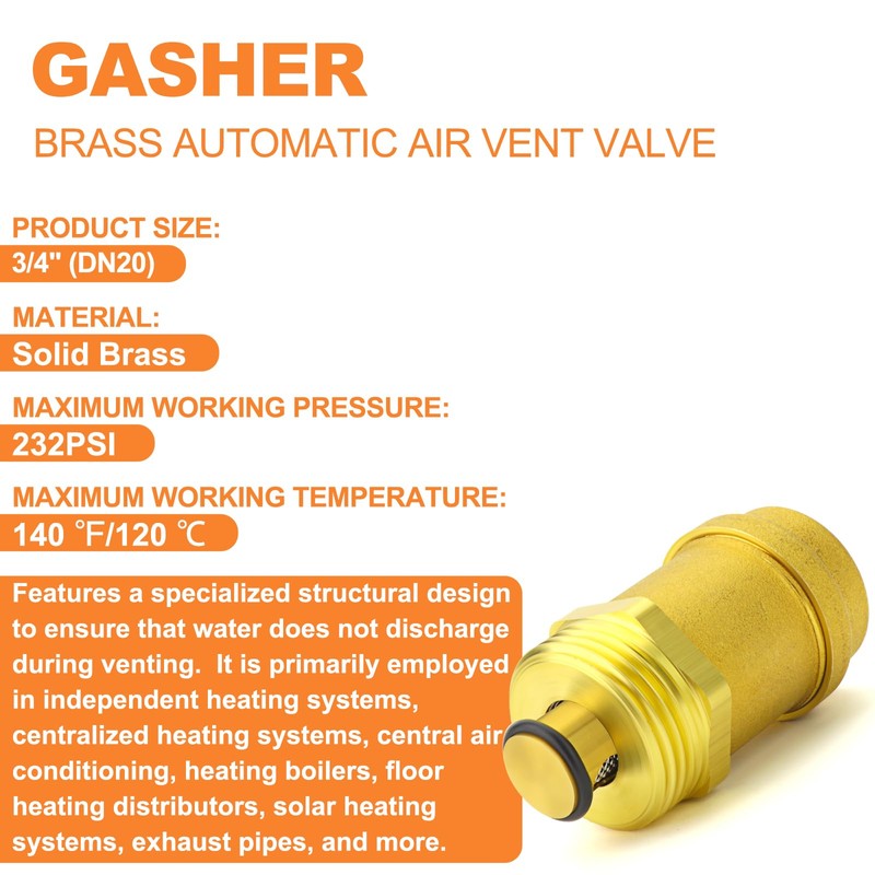 GASHER 1PCS Automatic Air Vent Valve, 3/4" DN15 Air Release