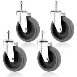 4 Pack 4 Inches Swivel Stem Caster, 7/16-Inch Stem Diameter Rubber Wheel, Heavy Duty TPR Replacement Wheels for Rubbermaid Mop Bucket Cart Grill Casters