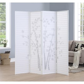 Roundhill Bamboo Print 4-Panel Framed Room Screen/Divider, white