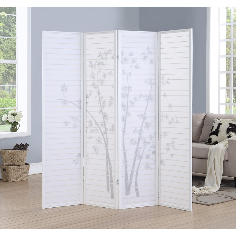 Roundhill Bamboo Print 4-Panel Framed Room Screen/Divider, white