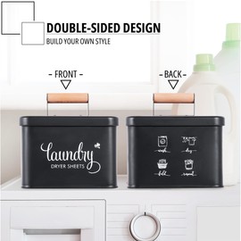 Dryer Sheets Holder Modern Farmhouse Dryer Sheet Dispenser Container with Lid, Metal Dryer Sheet Box, Fabric Softener Dispenser, Storage Box, Lint Bin for Laundry Room decoration (Matte Black)