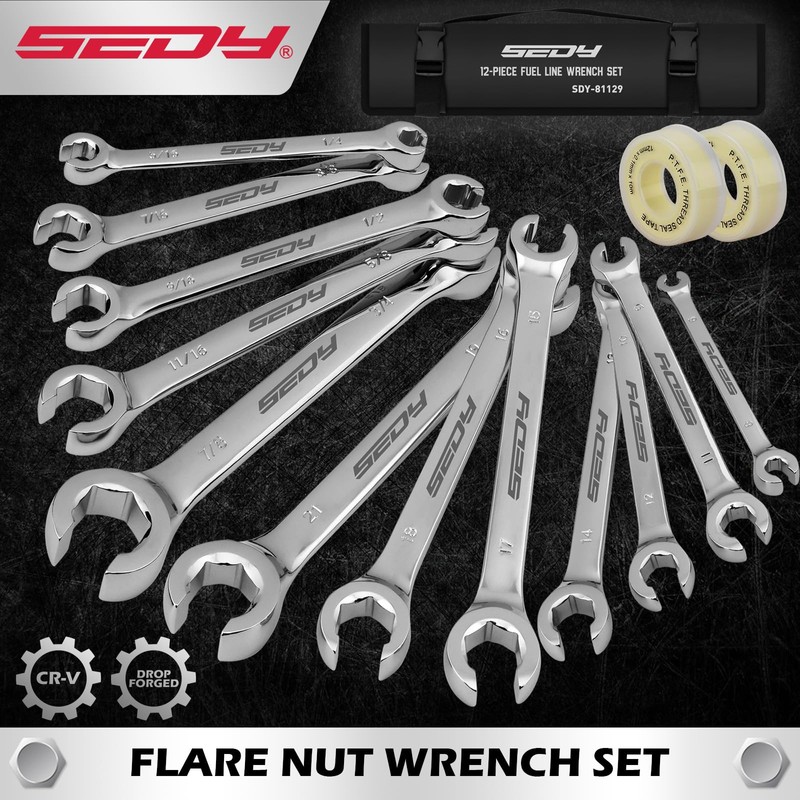 SEDY 14-Piece Flare Nut Wrench Set with PTFE Tape, Metric