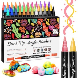 Surcotto Acrylic Paint Pens, Dual Tip Acrylic Paint Markers, Waterproof, Non-Toxic, odorless, Suitable for Paper, Pottery, Stones, Backpacks, Glass, Eggs, Fabrics, Plastics, handicrafts - 36 Colours