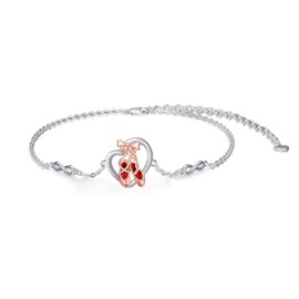 AOBOCO Ballet Gifts 925 Sterling Silver Ballerina Ballet Shoes Link Chain Bracelet Dancer Ballet Recital Gifts for Women