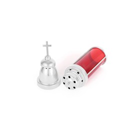 MANTENSING Cemetery Candle Holder with Spike, Dome Memorial Light Grave Lamp, Silver Red Latin Cross