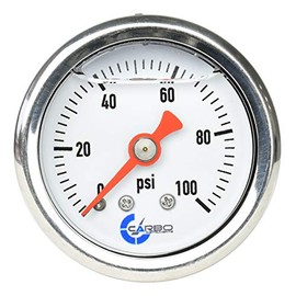 CARBO Instruments 1-1/2" Fuel Pressure Gauge, Stainless Steel Case 304, Chrome Plated Brass Connection, Glycerin Filled, 0-100 Psi, Accuracy 3-2-3%, Back Mount 1/8" NPT