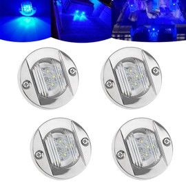 FZSSHYG 4Pcs 3" Round Chrome Blue Marine Boat Lights for Boating Cabin Deck Courtesy Stern Transom Lights,Pontoons,Navigation Vessels Lamp,Waterpoof IP67,DC 12V,Surface Mount