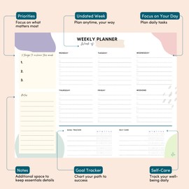 Weekly Planner Pad Tear Off - 52 Undated Weekly Planner, 8.5" x11", Weekly Daily To Do List Notepad, Full Year Productivity Planner, Weekly Desk Planner Notepad, Work Planner (Meadow)