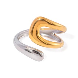 VICKWOOD Bicolour Women's Ring - Adjustable Women's Rings - Size 52/54/57 - S/M/L in Silver Gold 18K Gold Plating Made of Durable Waterproof Stainless Steel Jewellery Gift for Women, Stainless Steel