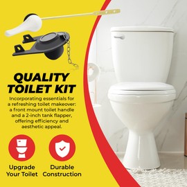 Qualihome Front Mount White Toilet Handle Replacement Kit with 2 Inch Universal Toilet Flapper Replacement Kit and Stainless Steel Toilet Flapper Chain