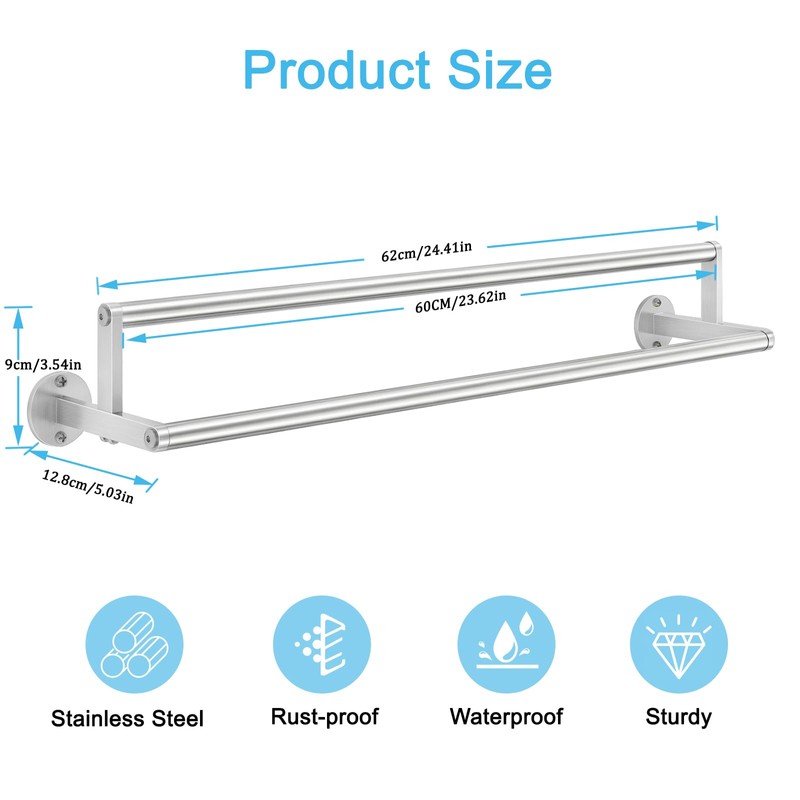 Double Towel Racks for Bathroom, 24 inch Double Towel Bar,