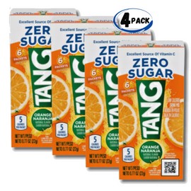 Tang On the Go Zero Sugar Orange Drink Mix (4 BOXES - 24 PACKETS)