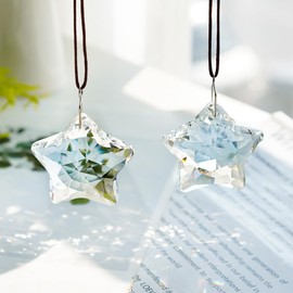 H&D HYALINE & DORA 2 Pcs 2" Crystal Sun Catcher Prisms for Windows Star Chandelier Crystals Clear Hanging Crystals for Patio,Chandelier,Garden Decoration