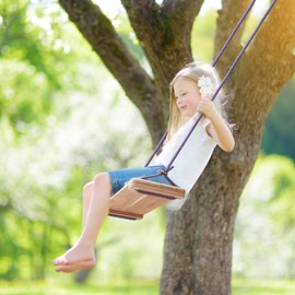 SINOKF Teak Wooden Swing, Outdoor Wood Tree Swing Seat for Kids or Adults for Backyard Columpio, Height Adjustable (20.5x7.5inch)