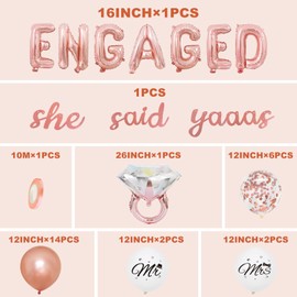 Engagement Balloons, Rose Gold Engagement Decorations, She Said Yaaas Banner, Diamond Ring Balloons Confetti Balloons for Engagement Party Decorations Bachelorette Party Accessories