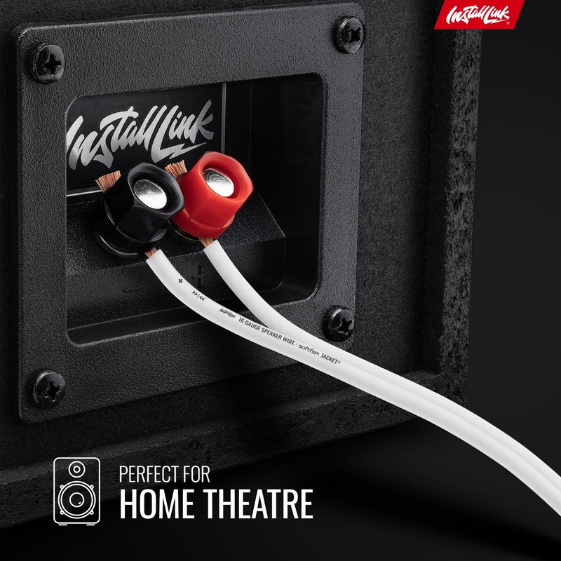 Install Link 16 Gauge Speaker Wire (White) for Car, Home