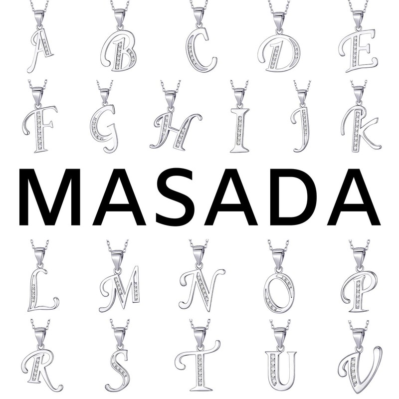 MASADA 925 Silver Letter Necklace - Initial Pendant with Cubic