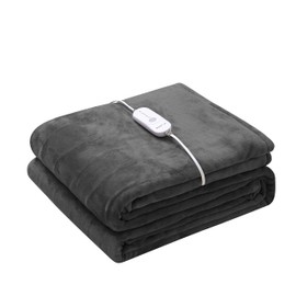 Wapaneus Electric Blanket 62”x84” Flannel Heated Blanket Twin Size with 5 Heating Settings 10 Hours Auto-Off, Fast-Heating, ETL Listed, Machine Washable, Dark Grey