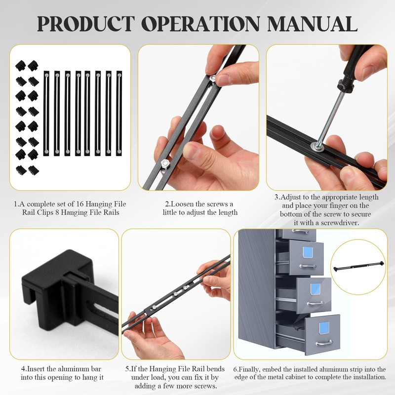 Humyoun 24 Pcs Metal Adjustable File Cabinet Rails Set Include