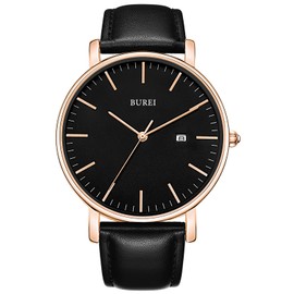 BUREI Men's Wristwatch, Simple, Stylish, Brand, Popular, Ultra-thin, Lightweight, Analog Watch, Business, Waterproof, Quartz, Men's Watch, rose gold-black 2, Analog Watch