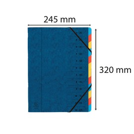 Exacompta - Ref 54122E - Stapled Spine Multipart File - 245 x 320mm in Size, Suitable for Storing A4 Documents - 12 Tabbed Sections - Blue Cover with Multicoloured Tabs